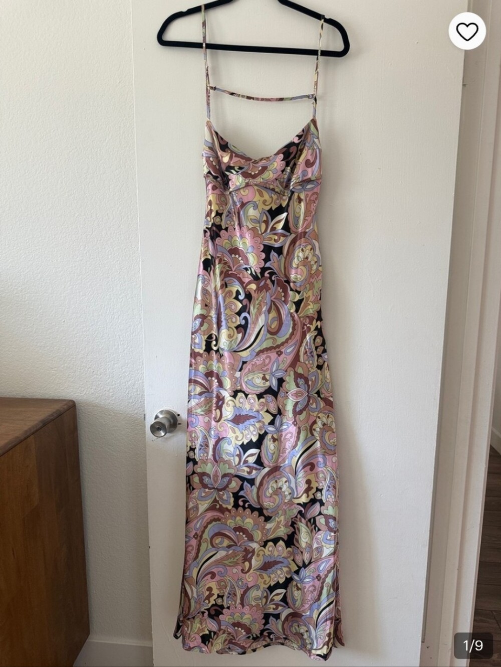"Pucci" Style Paisley Satin Slip Maxi Dress in Pink and Black - Picture 2 of 5